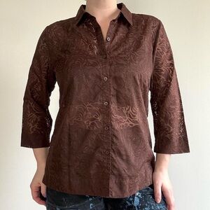 Sheer Brown Button Up Women's Top